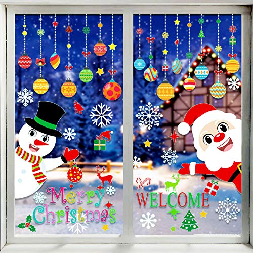 FINGOOO 8 Sheet 120 Pieces Christmas Window Cling Snowflakes Decals Clings for Home/Shop Window Display FINGOOO 8 Sheet 120 Pieces Christmas Window Cling Snowflakes Decals Clings for Home/Shop Window Display