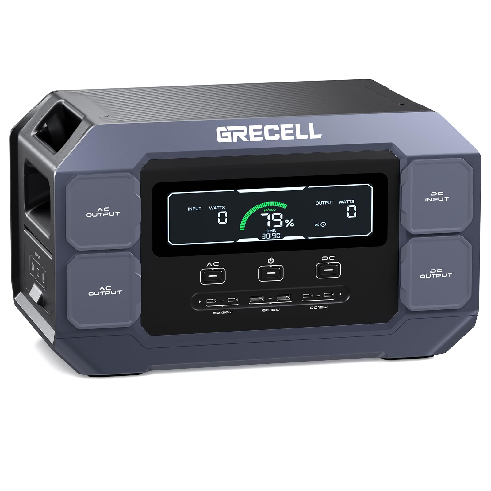 GRECELL Solar Generator 2200W Portable Power Station 1126Wh (4800W Peak), 1.25Hrs Fast Charging, LiFePO4 Battery Pack with 4×2200W AC Outlets, 2×PD 100W, Solar Generator for Home Use Outdoor RV