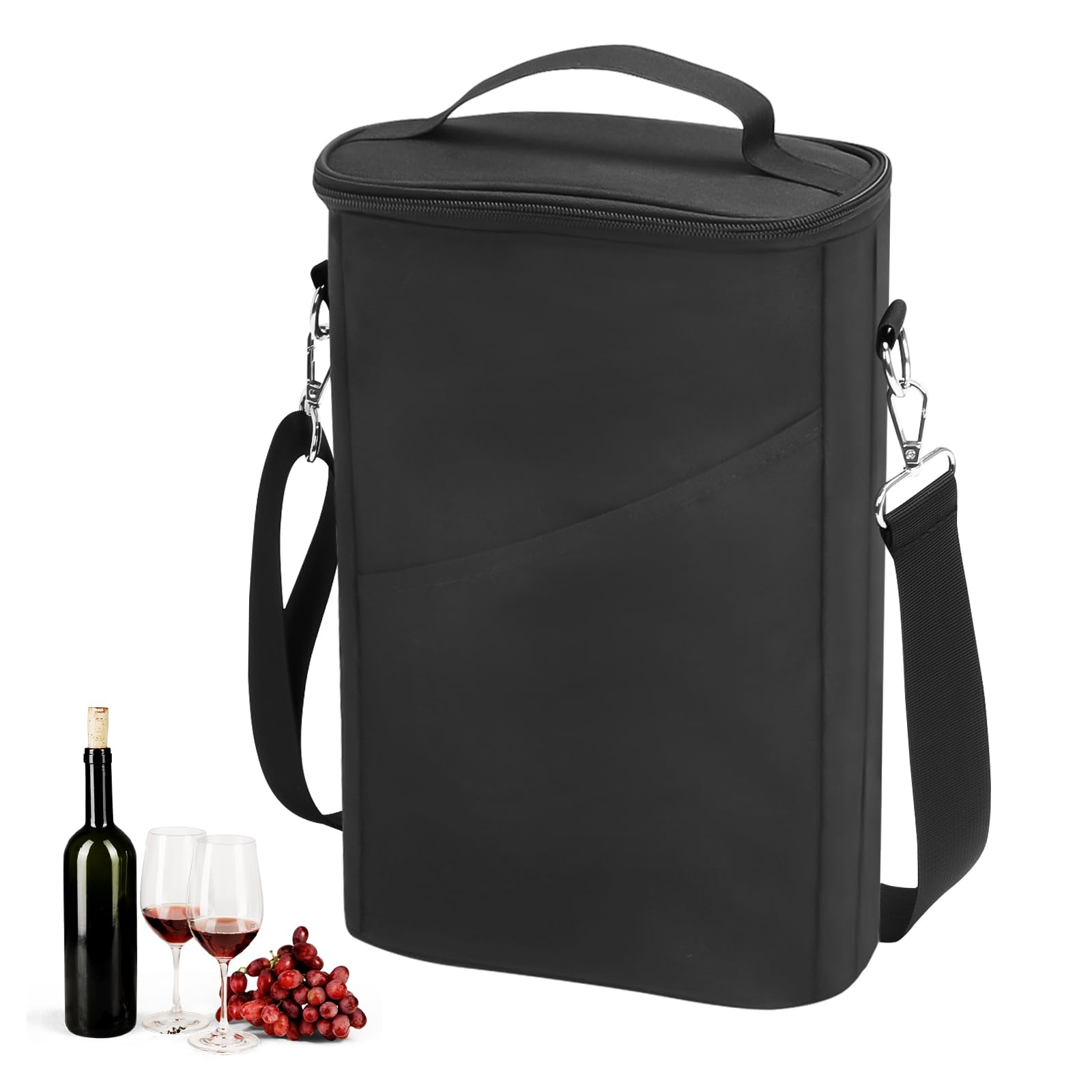 Sac Isotherme pour Bouteilles, Sac à Vin, Pochette de Bouteille avec Bandoulière Réglable, Sacs Isotherme et Étanche pour Voyage, Pique-Nique, Fête, Dégustation de Vin,2 Cabines