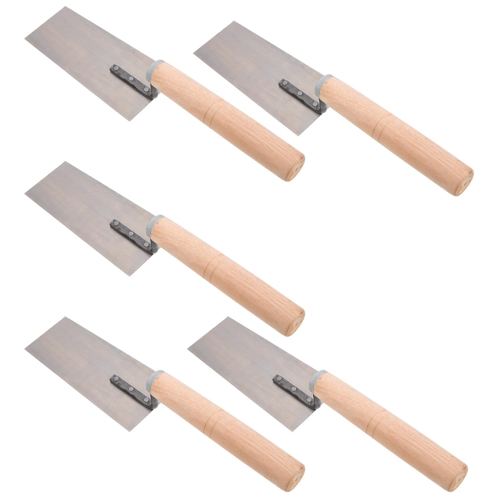Lot de 5 Spatules en Acier Inoxydable et Bois pour Plâtre, Outil de Finition et Nivellement du Ciment Design Riveté, pour Bricolage