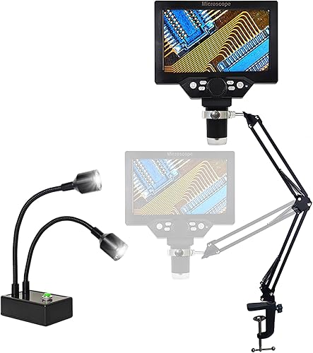 7 "microscopio digital LCD 1200x USB cámara soporte brazo cuello de cisne LED anillo luz para teléfono móvil electrónico PCB reparación soldadura