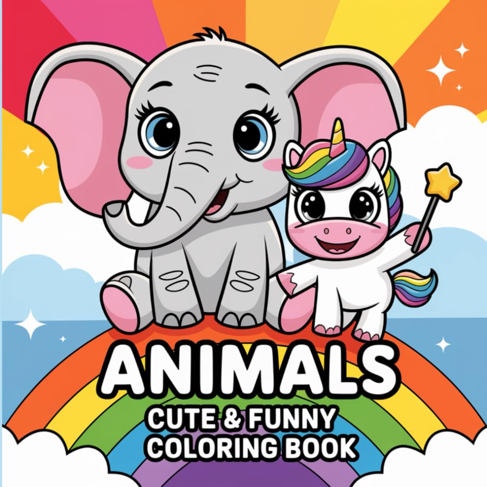 Animals Cute and Funny Coloring Book for Kids: Baby Animals Coloring Book for Kids Ages 2-5: 60 Cute and Easy Coloring Pages Featuring Koalas, Kangaroos, Dogs, Cats, Otters, Sloths & More