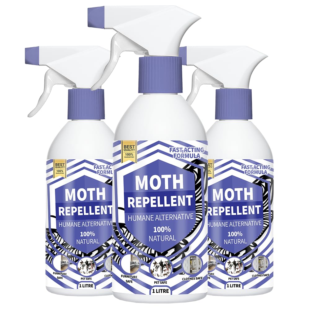 UK GROW Natural Moth Repellent Spray with Essential Oils - Cedarwood & Lavender Infused for Wardrobes and Rooms - Effective Moth Protection for Wardrobes (1000ml)