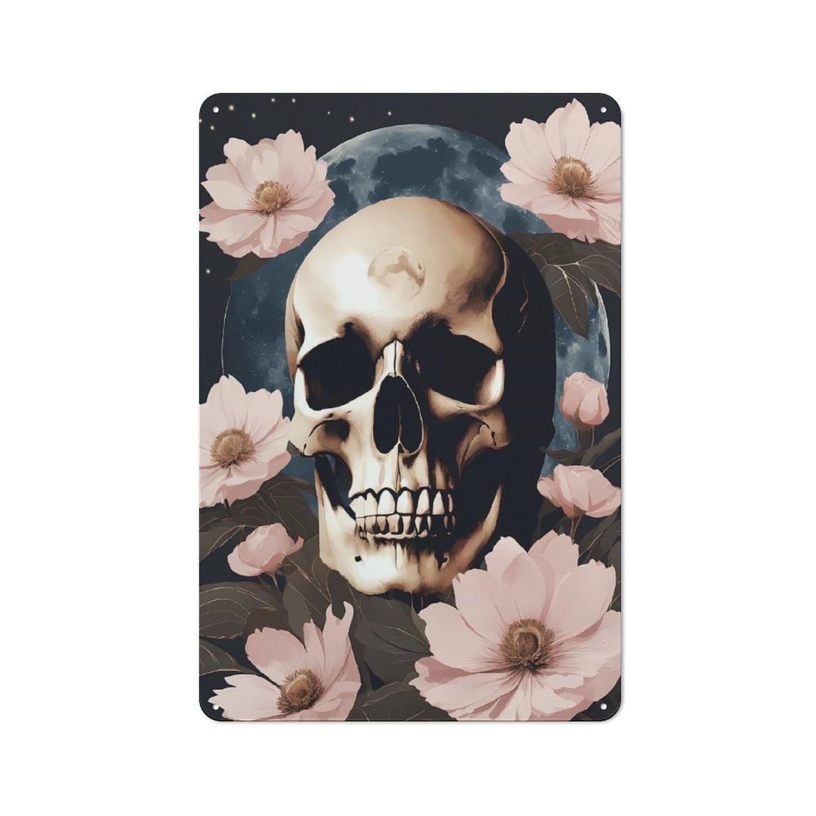 For Café Or Restaurant, Floral Skull Rustic Metal Plaque 30x20cm, for Hospitality Interior Collectors Refreshing A Room in Autumn