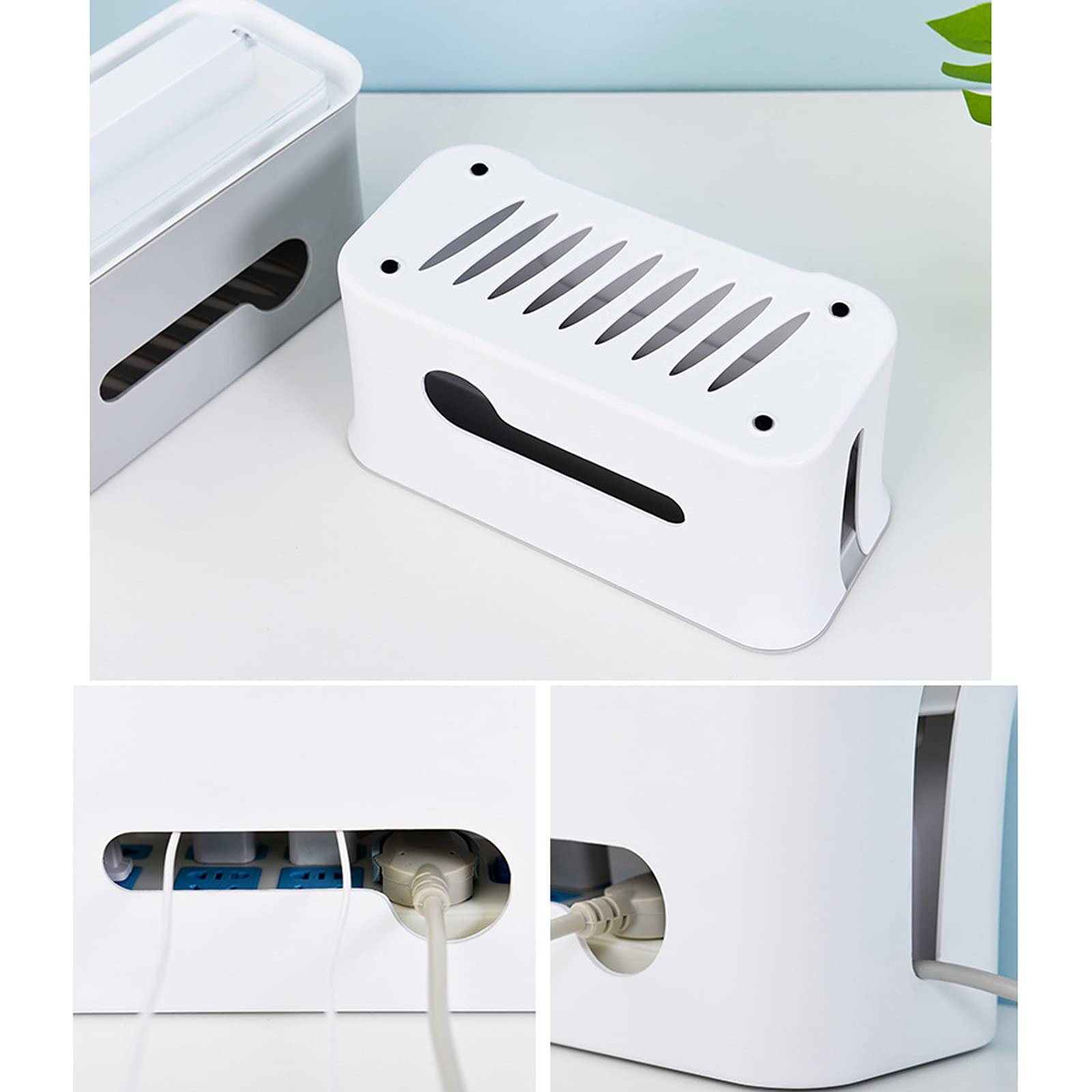 Caja de gestión de Cables Caja de Almacenamiento de Enchufe de alimentación de Cable Grande Tira de alimentación Organizador ordenado de Seguridad Organizador de Cables de Escritorio (Gris)