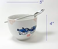 Vista 2 de 2 cuencos de cerámica de porcelana con soporte para palillos pescado japonés hojaldre para sopa fideos gachas de avena Menudo Ramen Udon Pasta