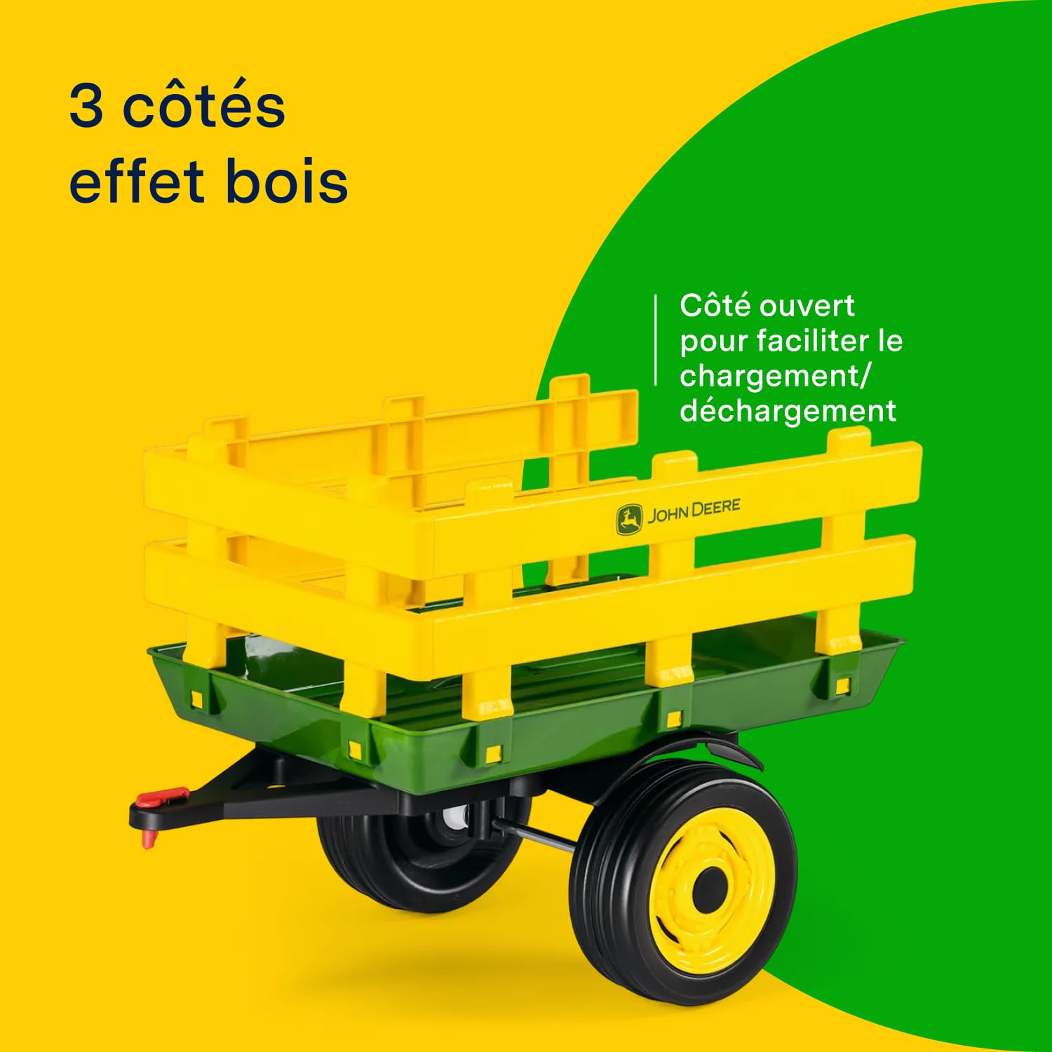 PEG John Deere Stake-Side Trailer, Remorque à Deux Roues pour Tracteur Électrique Ground Loader, Capacité de Charge 10 kg, pour Enfants dès 2 Ans