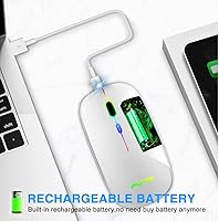 Vista 4 de Mouse con Bluetooth delgado de doble modo, inalámbrico y recargable (receptor Bluetooth 5.0 + 2.4 G), mouse portátil de 1600 DPI para MacBook