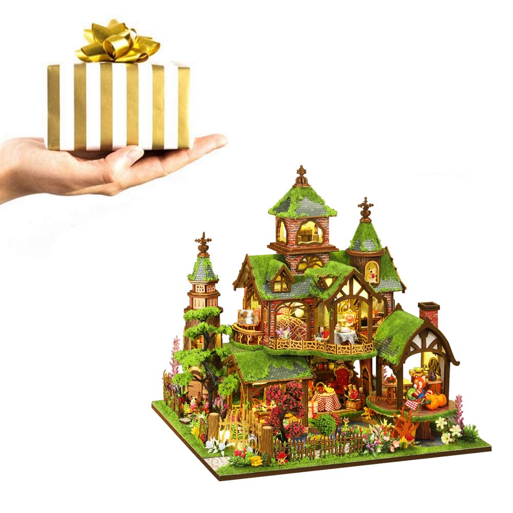 Fantasy Las DIY zestaw do budowania domku dla lalek, domek dla lalek z drewna do montażu, puzzle z meblami i oświetleniem LED, kreatywny prezent dla chłopców i dziewczynek