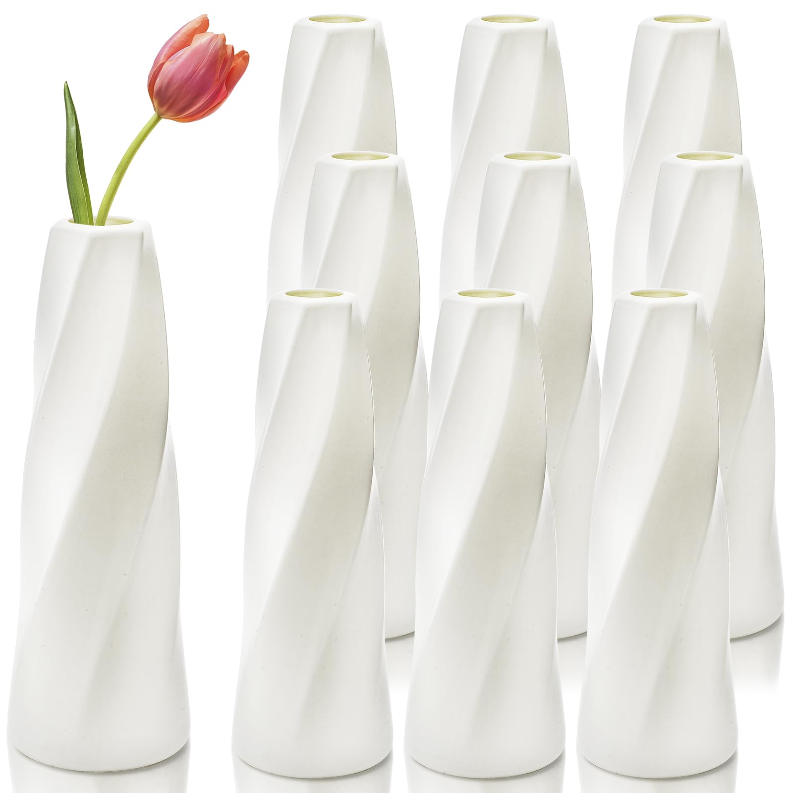 Photo 1 of ELFULLY 10 Pack Composite Plastic Flower Vase Bulk, 8" Warm Ivory Modern Style Vases for Centerpieces, Small Unbreakable Bud Vase, Conic Floral Vase for Bouquet Home Decor Wedding Party Dinner Table