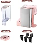 Mecity Pink Coffee Maker 3-in-1 Single Serve Coffee Machine, For Flat Bottom Coffee Capsule, Ground Coffee, 6 to 10 Ounce Cup, Removable 50 Oz Water Reservoir, 120V 1150W