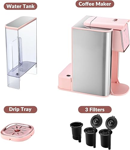 Miniatura 7 de Mecity Cafetera rosa 3 en 1 de una sola porción, para cápsulas de café de fondo plano, café molido, taza de 6 a 10 onzas, depósito de agua extraíble