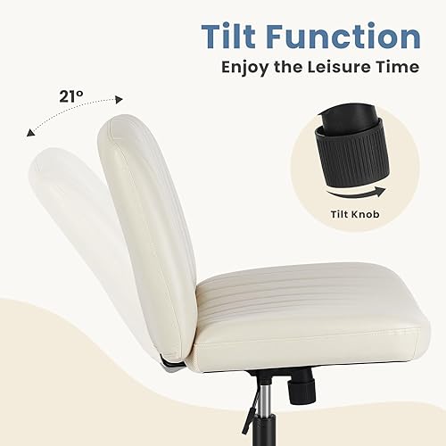 Miniatura 8 de DUMOS Silla cruzada con ruedas, silla de oficina con patas cruzadas, silla de escritorio ancha sin brazos con base de doble propósito, silla de