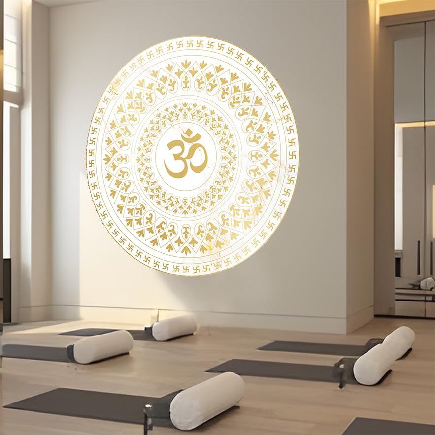 Image of Om Gayatri Mantra Arch Om Mandala Marble 3x3 Feet Wallpaper for Mandir Temple Walls - Self Adhesive Peel & Stick Removable UV Print (36x36 inch)