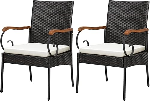 Miniatura 1 de Tangkula Juego de 2 sillas de mimbre para patio, sillas de ratán de polietileno para exteriores con cojín suave con cremallera, marco de metal