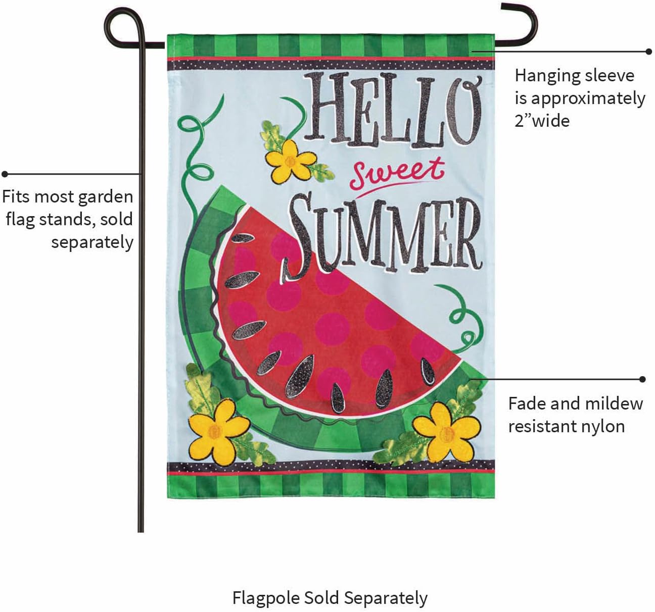 Evergreen Flag Hello Sweet Summer Garden Flag 12x18 Double Sided for Outside, Outdoor Summer Decorations for Home