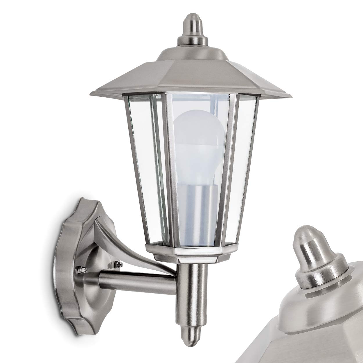 Outdoor wall lamp Moscow, Modern wall lamp Upwards Made of Metal and Glass in Stainless Steel, wall Light with E27 Socket, Outdoor lamp IP44 for Terrace and Courtyard, Without Bulb