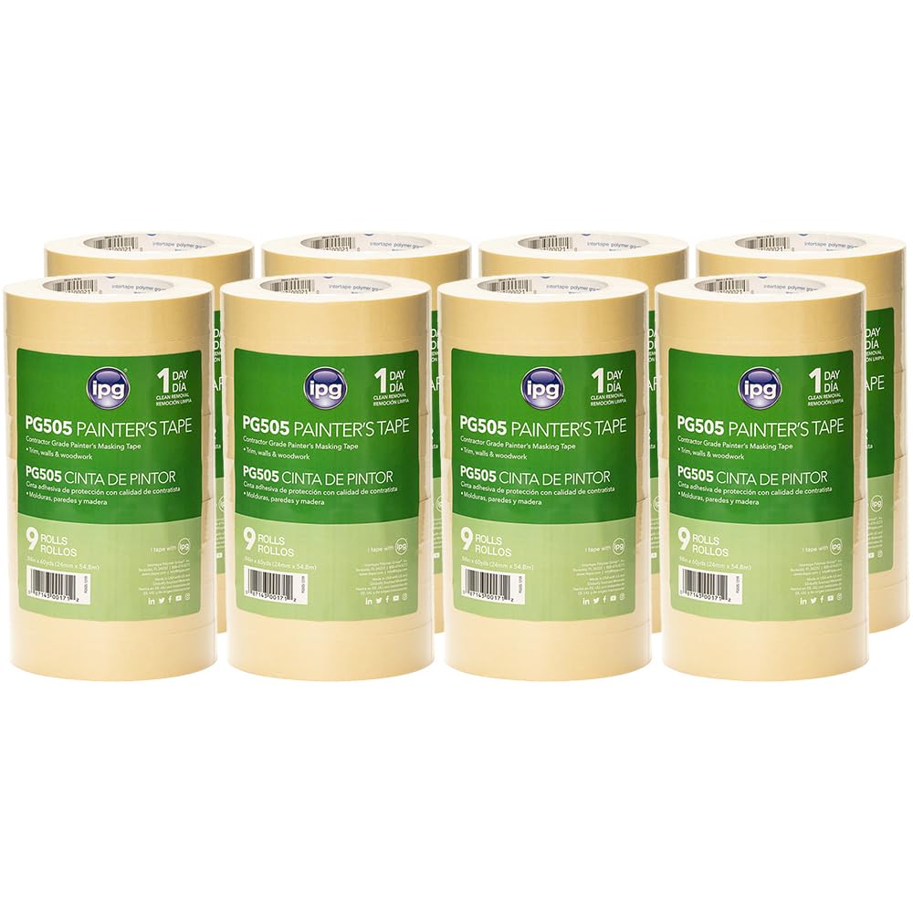 IPG 72-Rolls of .94” x 60 yds PG505 ProMask Tan 1-Day Masking Tape, 8 Contractor Packs