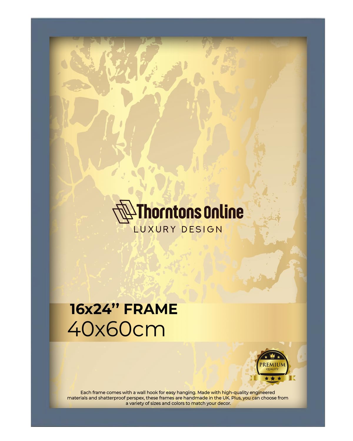 Thorntons Online Dark Grey Modern 40 X 60 Cm Poster Frame Crystal Clear Acrylic Front Picture Photo Frame 60X40cm Mdf Backing With Both Ways Hanging Hooks - Home Office Use