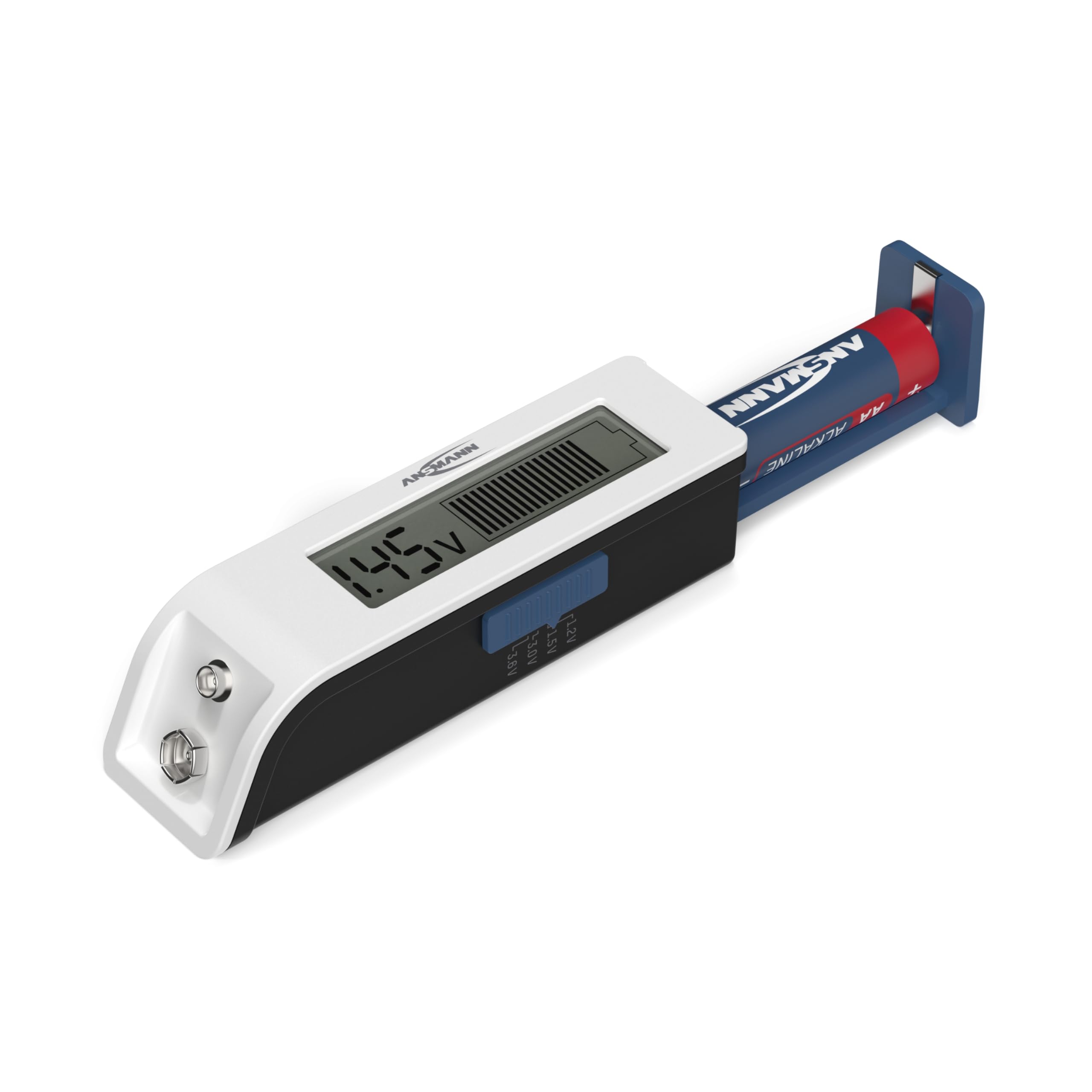 ANSMANN Testeur de piles pour piles rechargeables, piles & piles bouton au lithium usuelles (plus grandes que 2025) résultats précis sur écran LCD, test rapide & facile, Comfort Check compact