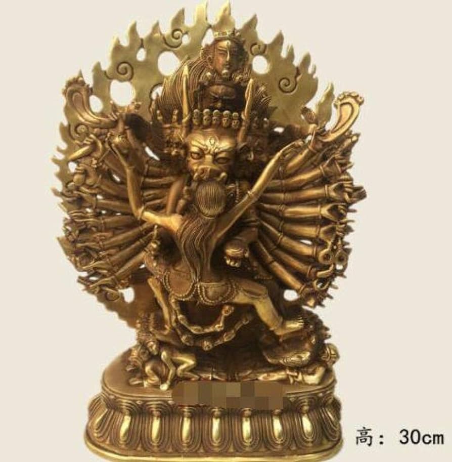 中国古美术・チベット収蔵・古純銅制・純手描き・宝石を嵌め牛頭・彩繪描金・文房置物 中国古美术・チベット収蔵・古純銅制・純手描き・宝石を嵌め牛頭