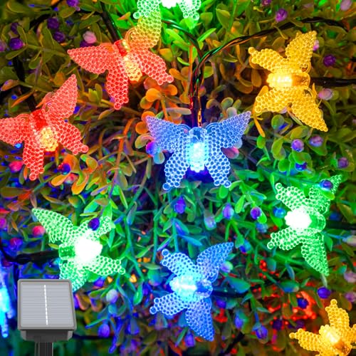 Isisyu Solar Lichterkette Aussen Schmetterling 5M 20 LED Lichterkette Außen Solar Wetterfest mit Timer 8 Modi IP65 Wasserdicht Solarlichterkette Outdoor für Garten Balkon Terrasse Partys