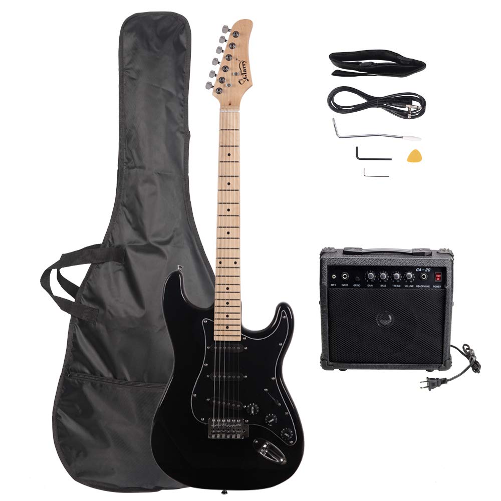 GLARRY Full Size Electric Guitar for Music Lover Beginner with 20W Amp and Accessories Pack Guitar Bag (Black, 39" Right Handed)