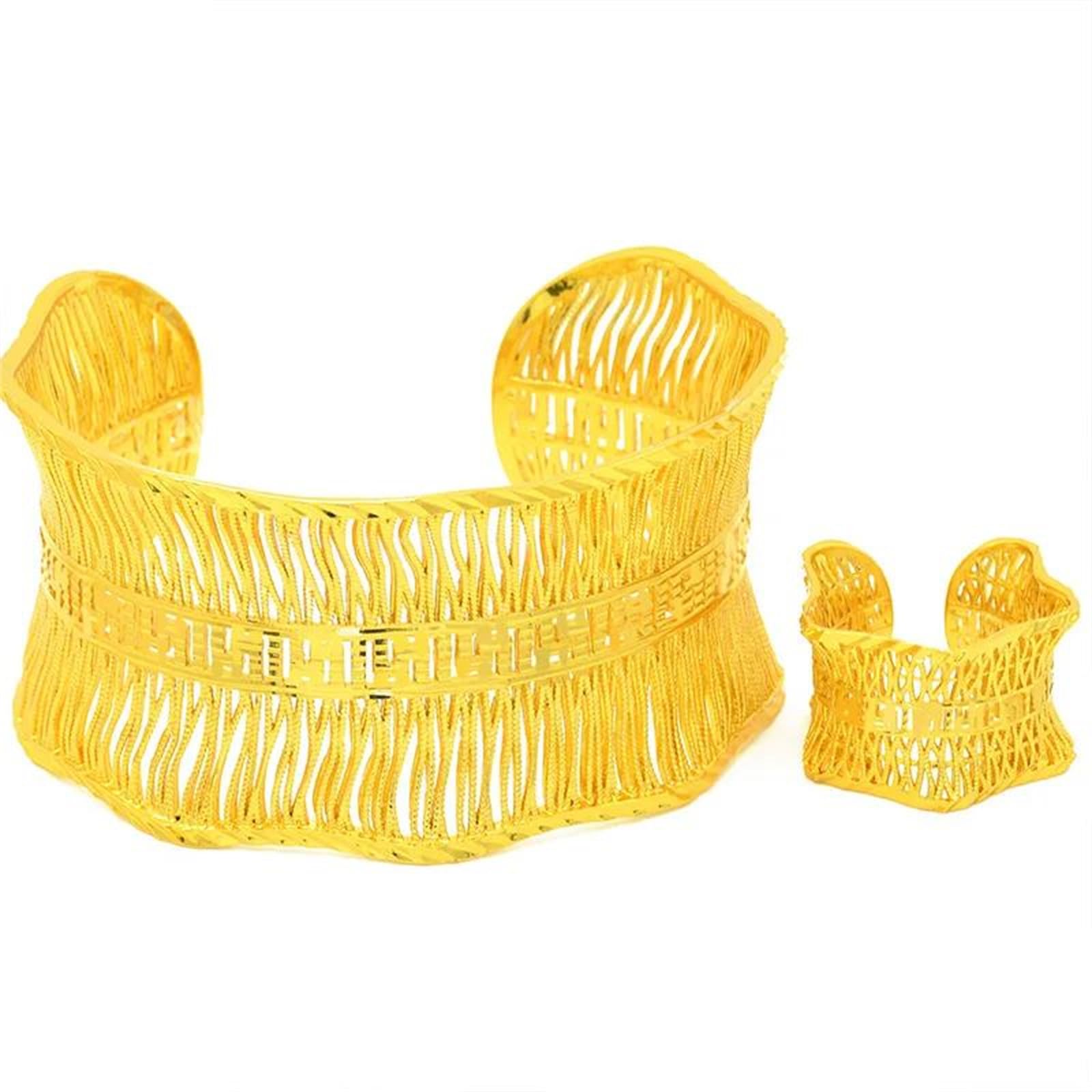 MOCHAMIK Blumen-Kupfer-Manschettenarmband mit 24-Karat-Goldbeschichtung für Damen. EIN klassischer, Verstellbarer Armreif für einen sandgoldenen Look