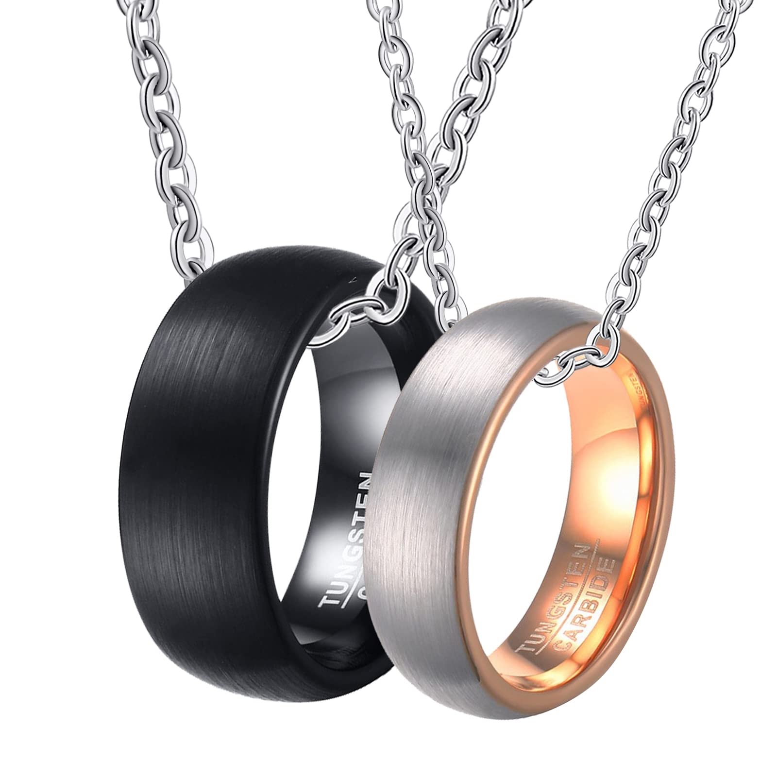 Gualiy Collar con colgante de acero de tungsteno, collar personalizado para parejas, anillos cepillados, 8/6 mm de ancho