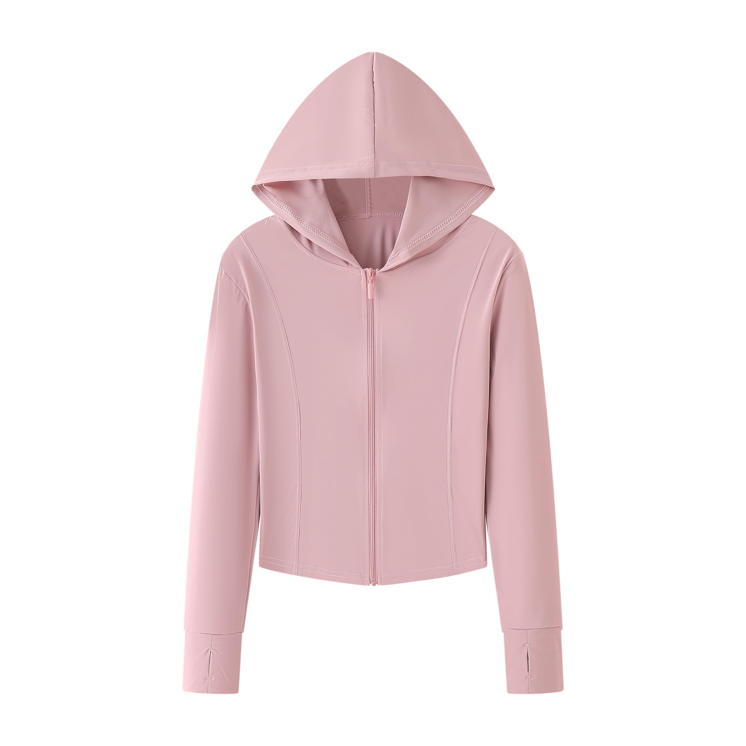 GRECERELLE Elegante Women's Solid Color Zip-Up Hooded Running Jacket - Leichte Sonnenschutz Sommer-Outerwear