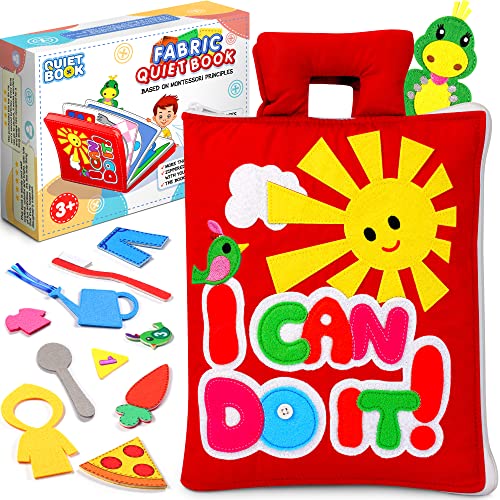 Image of QUIET BOOK for Toddlers - Montessori Kids for Girl & Boy - Activity Travel Toddler Busy Book - Soft Quiet Toys for Toddlers - Felt Preschool Educational Toy with Sensory Activities, Red