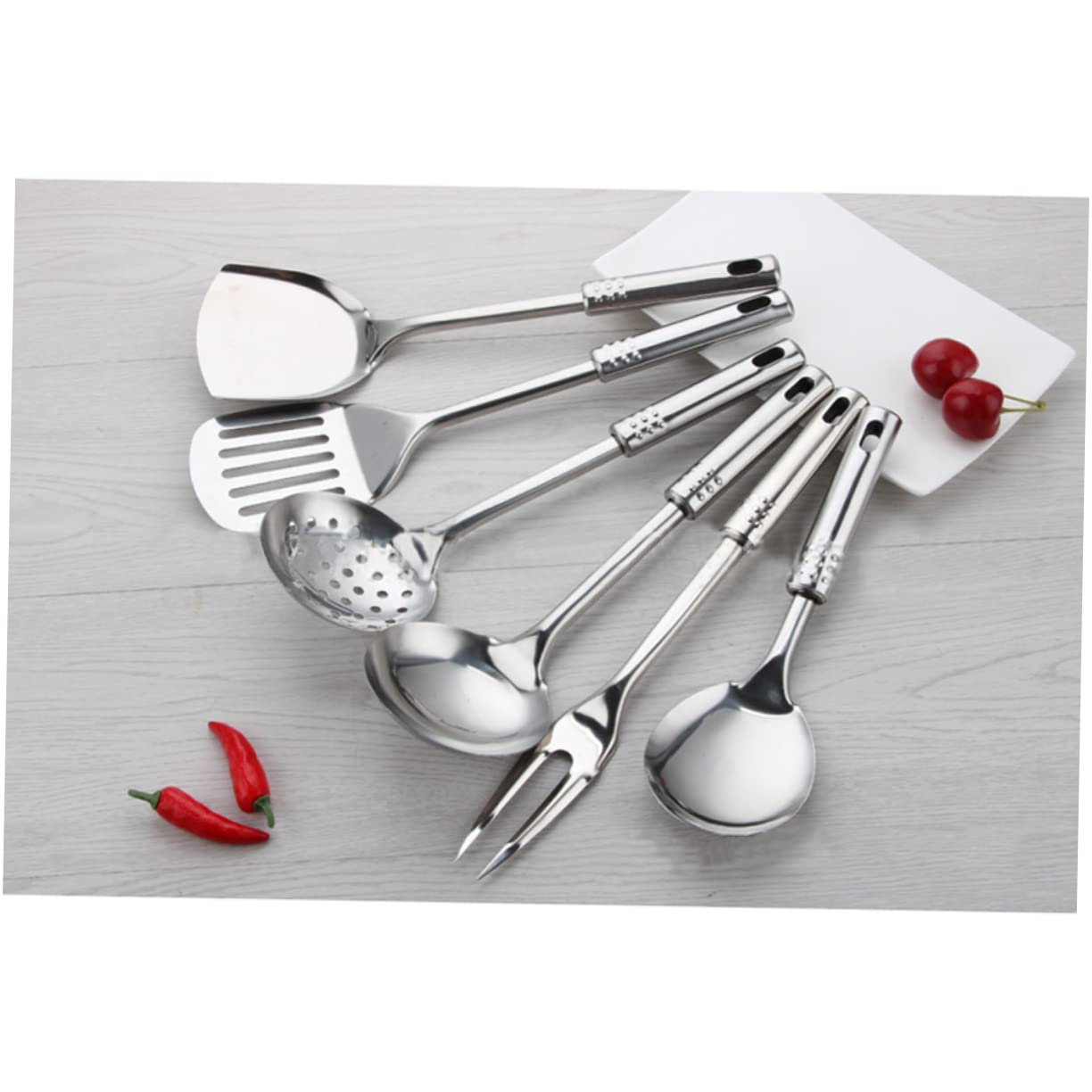 Set Utensili Cucina 7 Pezzi in Acciaio Inox per Cottura | Argento, Leggero e Inodore, Superficie Antiaderente Facile da Pulire, Stile Casual per Casa Stile Casuale