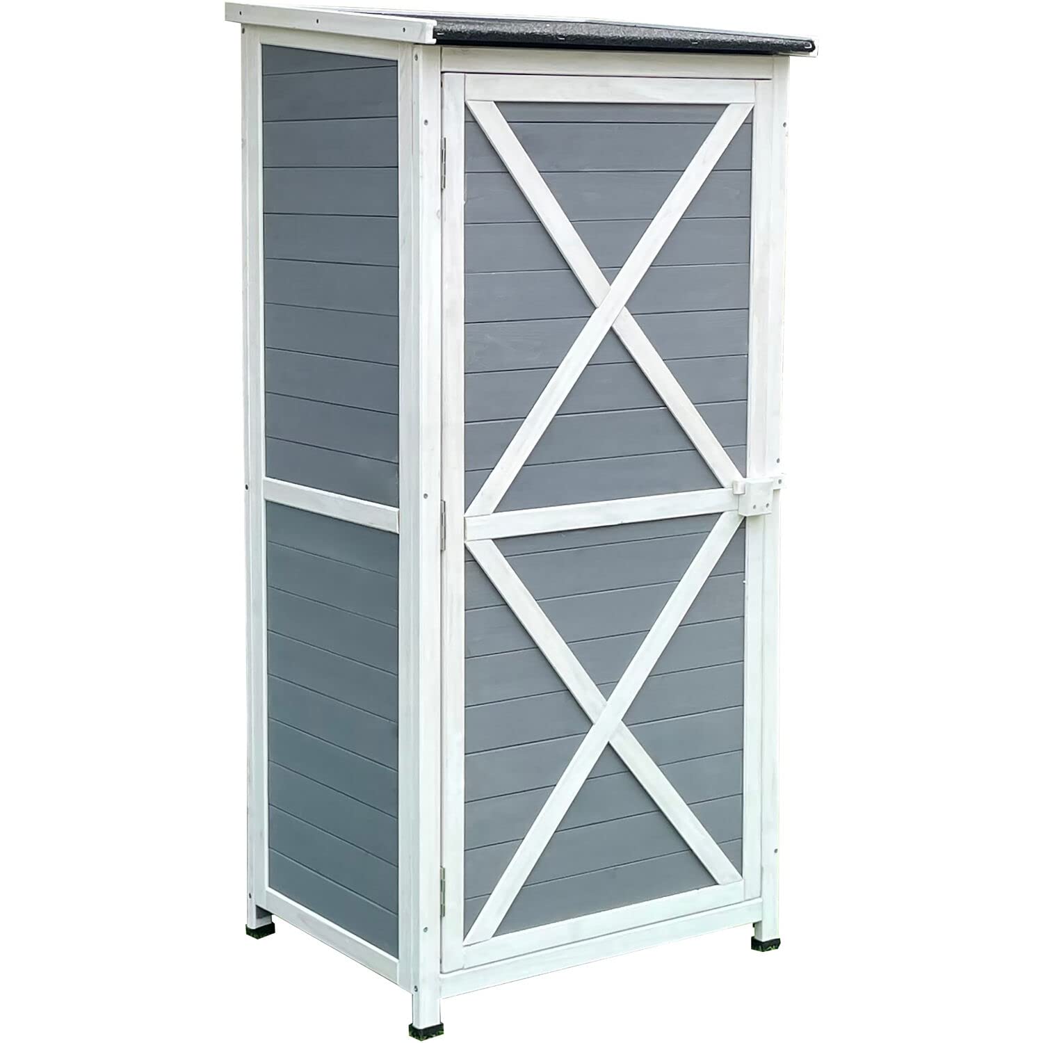 Hanover Outdoor Vertical Wood Storage Shed with Shelves, Backyard Wood Shed for Organizing Garden Supplies, Patio Accessories, and Tools, Weather Resistant Outdoor Storage Shed, Durable Utility Shed