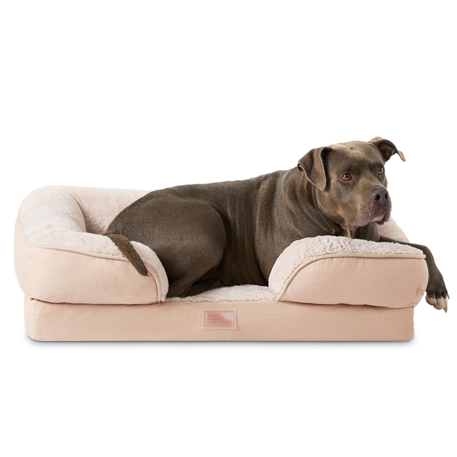 TOWN & COUNTRY EVERYDAY CuddleTown Comfy Solid Bolster Sofa Pet Bed, Supportive & Calming Egg Crate Foam, Water Repellent, Non-Slip Bottom, Machine Washable Cover, Warm Taupe, Large 35"x25"x8", Similar