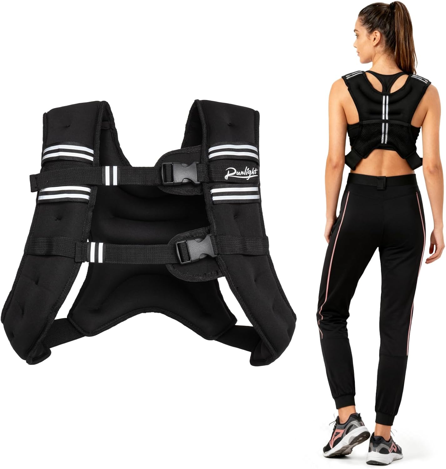 Weighted Vest for Women and Men 6.6lbs/11lbs/17.6lbs/22lbs with Reflective Stripe and Double Adjustable Buckle Straps Weight Vests for Strength Training, Jogging, Cardio, Weight Loss Black 17.6lbs/8kg