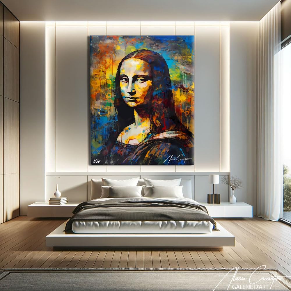 Quadro Street Art Mona Lisa - Tela Pop Art di grande formato, Quadro Joconde Pop Art - Pittura moderna astratta - Decorazione da parete per camera da letto adulto, poster ritratto astratto, 120 x 80