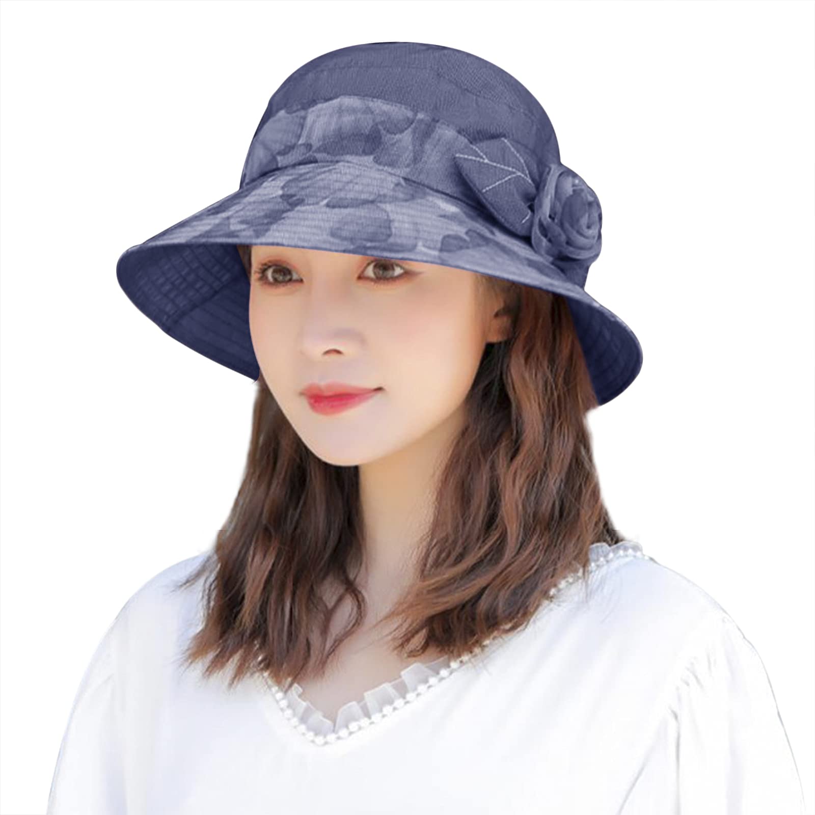 [LYING] 日よけ帽子 レディース ハット 婦人帽子 夏 おばあちゃん UVカット 紫外線対策 おしゃれ バケットハット 女性用 つば広 小顔効果 花の飾り 春夏 ボーラーハット ママ 高齢者 カジュアル 大人用 キャップ エレガント 人気 贈り物