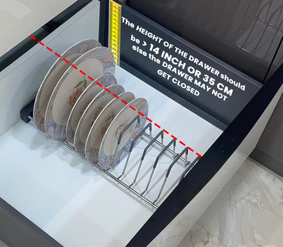 Image of URBAN KRAFT Modular Kitchen Basket Plate Fixer Set of 3 / Tandem Box Drawer /Plate Organizer Stand for Cabinet /Thali Holder- Saucer Rack