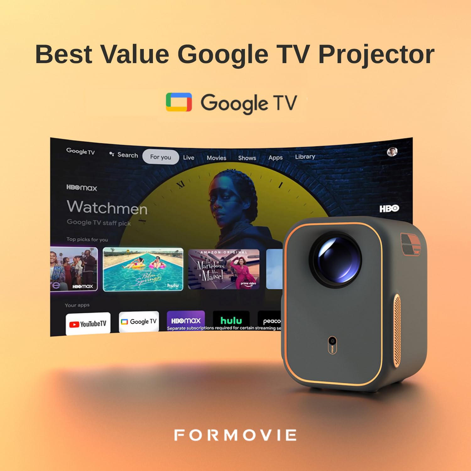 Formovie Xming Episode One Proyector 1080P, Google TV Integrado, WiFi Bluetooth, Dolby Audio, Portátil, Cine en Casa y Exterior