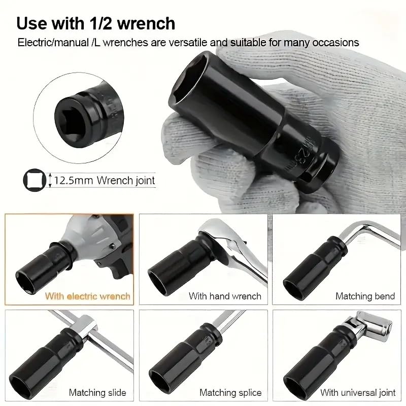 Image of 11 Pieces 1 /2-Inch Square Drive 78mm Deep Impact Socket Hex Set, 6-Point Standard Metric Sizes CR-V Steel 10mm to 24mm (11 in 1 impact socket set)