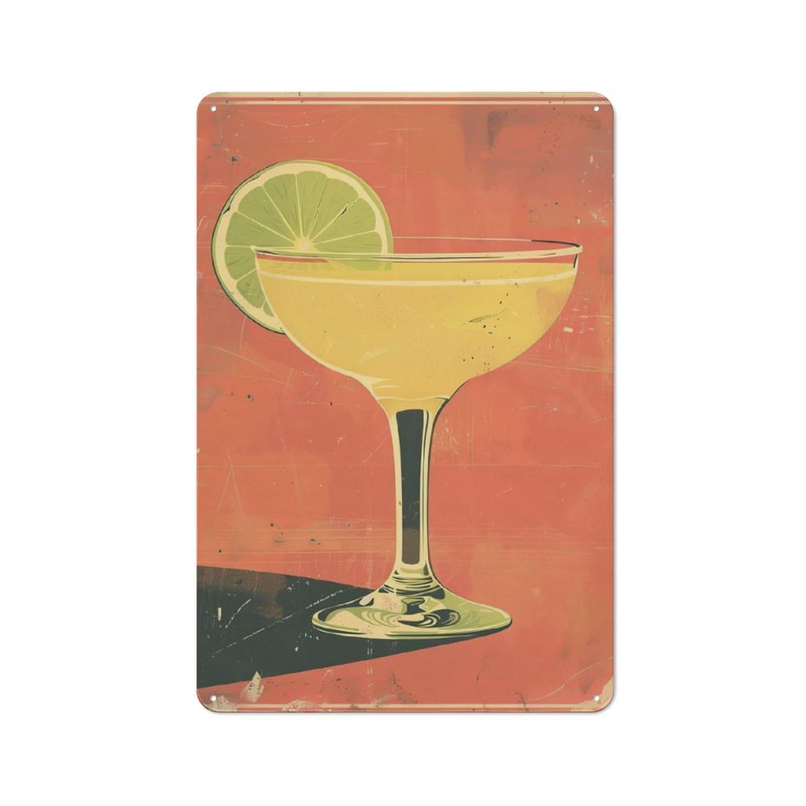 30x20cm Rustic Metal Plaque with Margarita Coctail for Café Or Restaurant, for Themed Interiors in Cafés And Restaurants