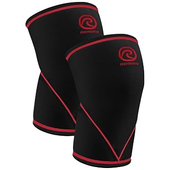 Rehband Classic 7mm V Knee Sleeve for Weightlifting, Competition Grade Powerlifting Knee Sleeve, Compression Sleeve for Crossfit, Squats, Gym & Heavy Lifts, ColourBlack/Red - 1 Pair, SizeMedium