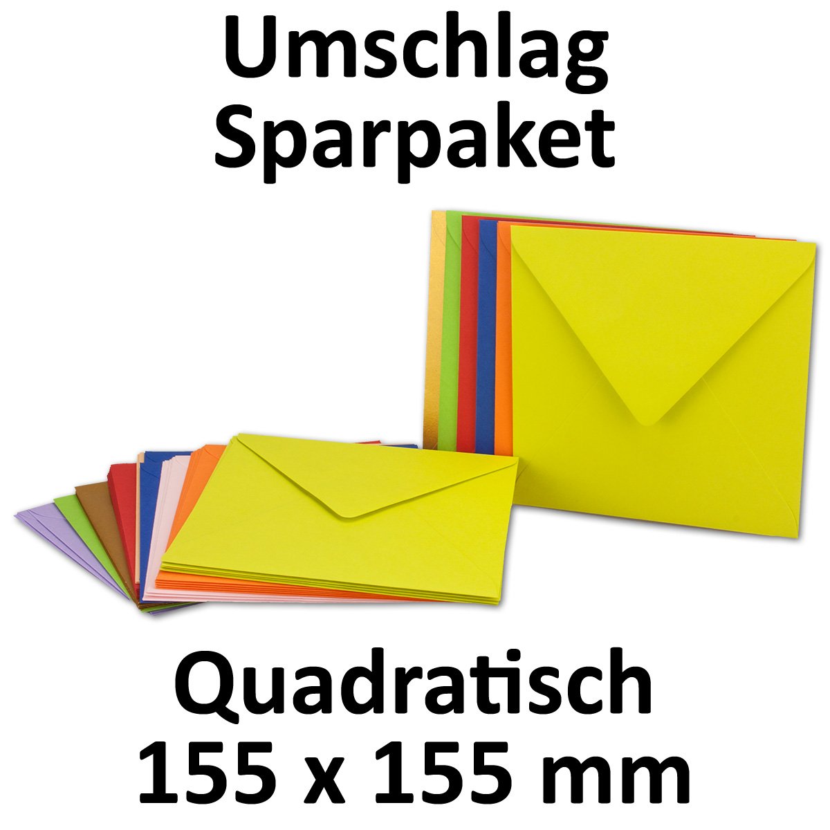 400x farbige Brief-Umschläge gemischt - quadratisch - 155 x 155 mm - bunte Mischung - Haftklebung/Nassklebung - Mit und Ohne Futter - GUSTAV NEUSER