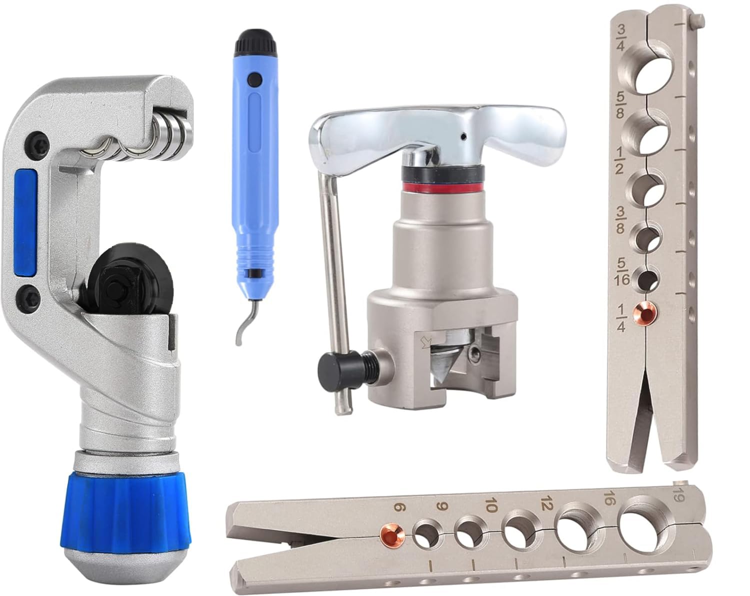 ABOCARDADOR DE TUBOS Herramienta de Abocardado Pulgadas Métricas Abocardadores de Aire Acondicionado para R407c / R410a con Cortador de Tubos | 5-19MM | 3/16 "-3/4"