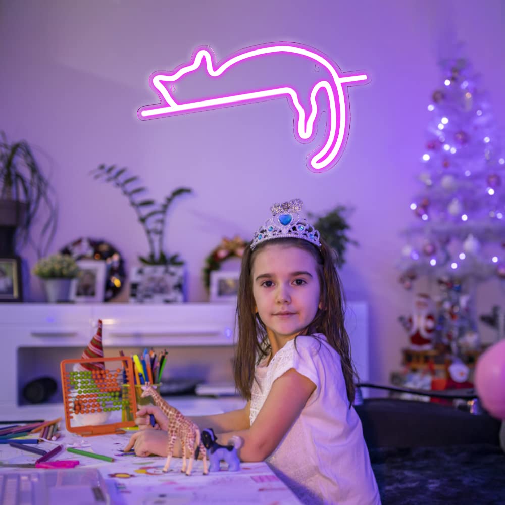 Enseigne Lumineuse Néon Chat - Décoration Murale Fun Avec Télécommande Pour Chambre, Bar, Cave Ou Fête