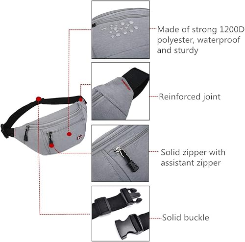 Miniatura 5 de Paquete de 2 riñoneras para hombres y mujeres, riñoneras deportivas resistentes al agua, para viajes, senderismo, correr
