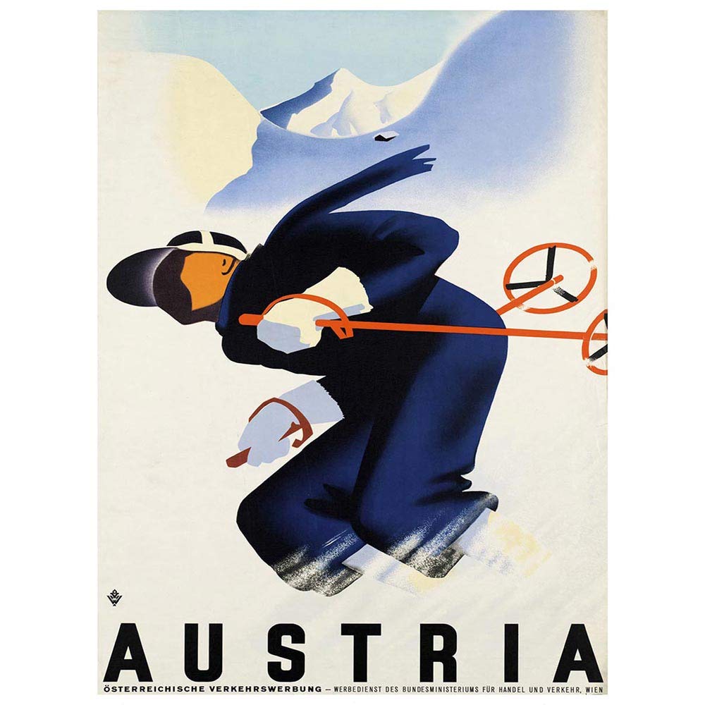 Wee Blue Coo Travel Austria Winter Sport Ski Snow Mountain Alps Art Print Poster Wall Decor 12X16 Inch