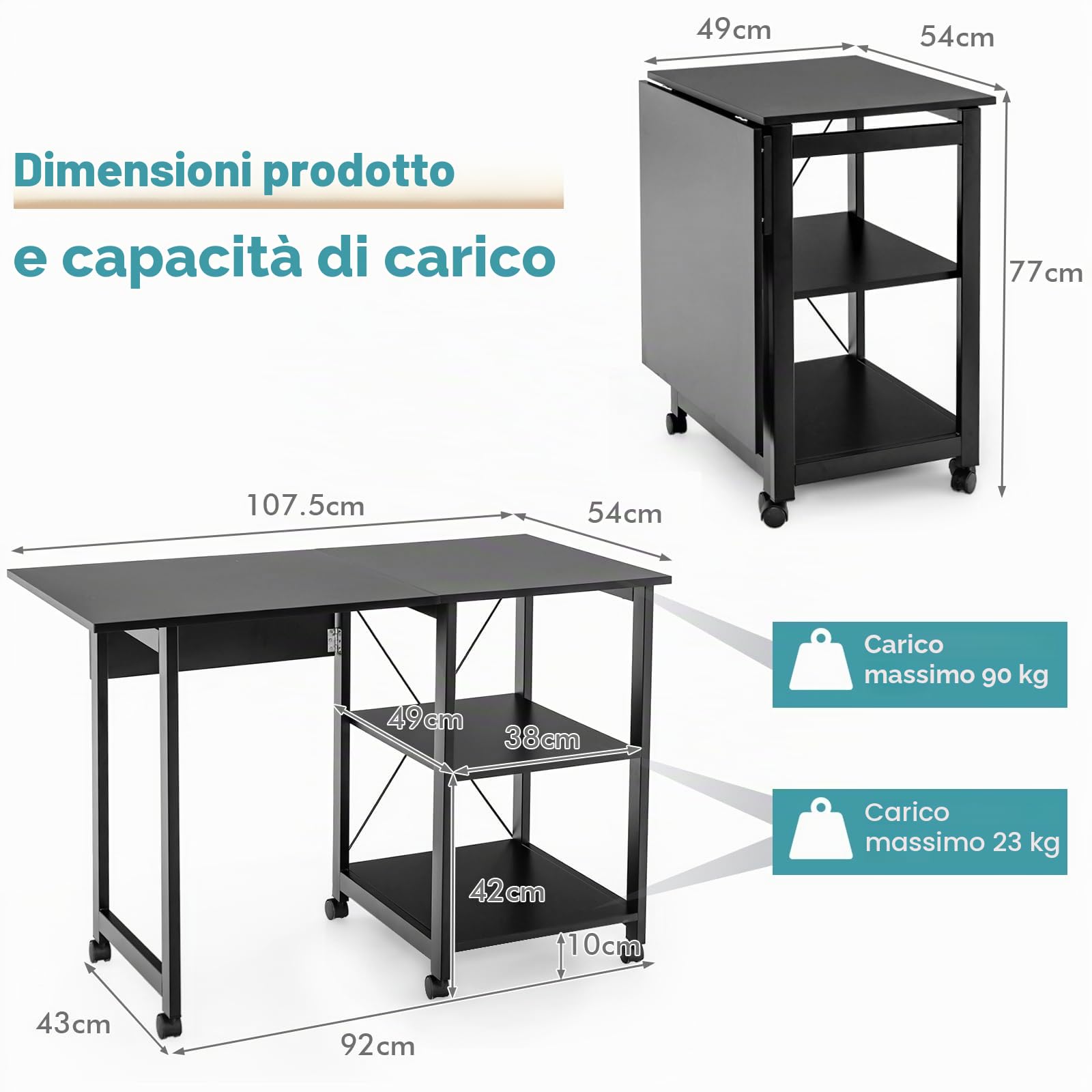 LIFEZEAL 2 in 1 Scrivania Ufficio, Piano Pieghevole, Richiudibile