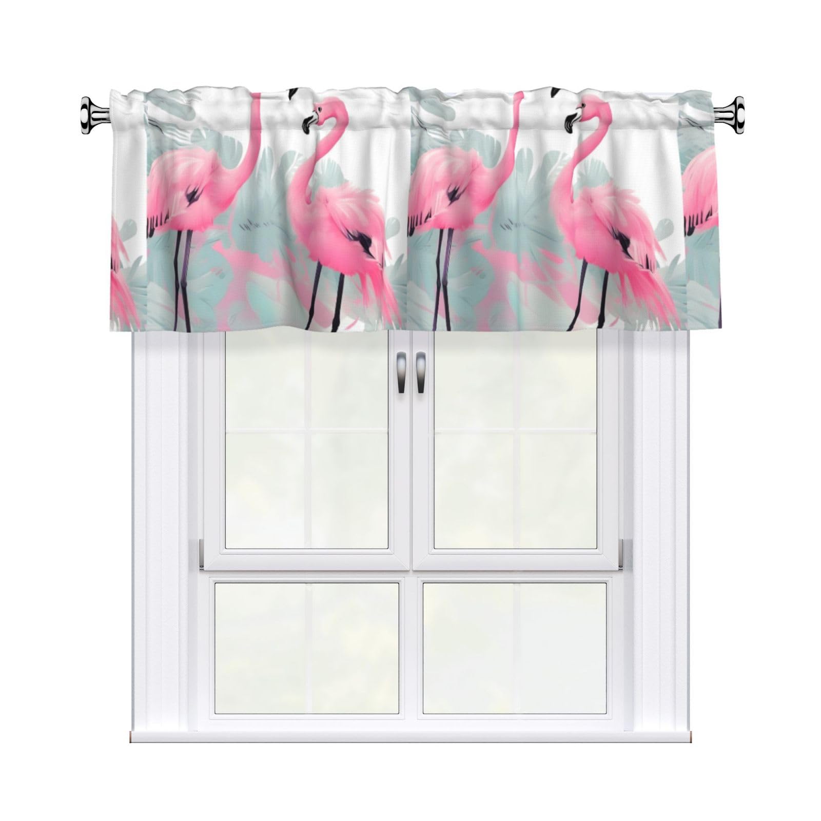 YYHHAOFA Pink Flamingo Prints Durable Kitchen Window Layer – 54x18 Inch 100% Polyester Valance with Precision Construction