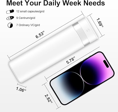 Miniatura 3 de Odaro Organizador semanal de pastillas de viaje, pastillero pequeño para 7 días, caja organizadora diaria de medicamentos, 7 compartimentos para
